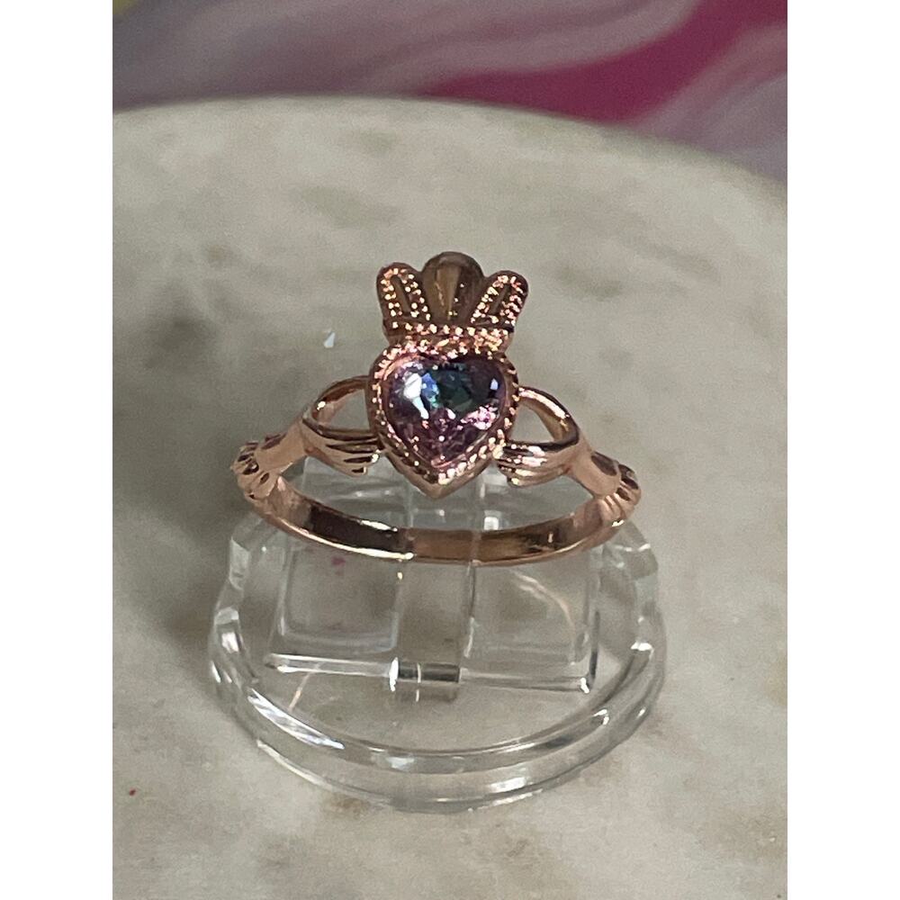 Rose Gold Heart  claddagh Ring with cz stones 8